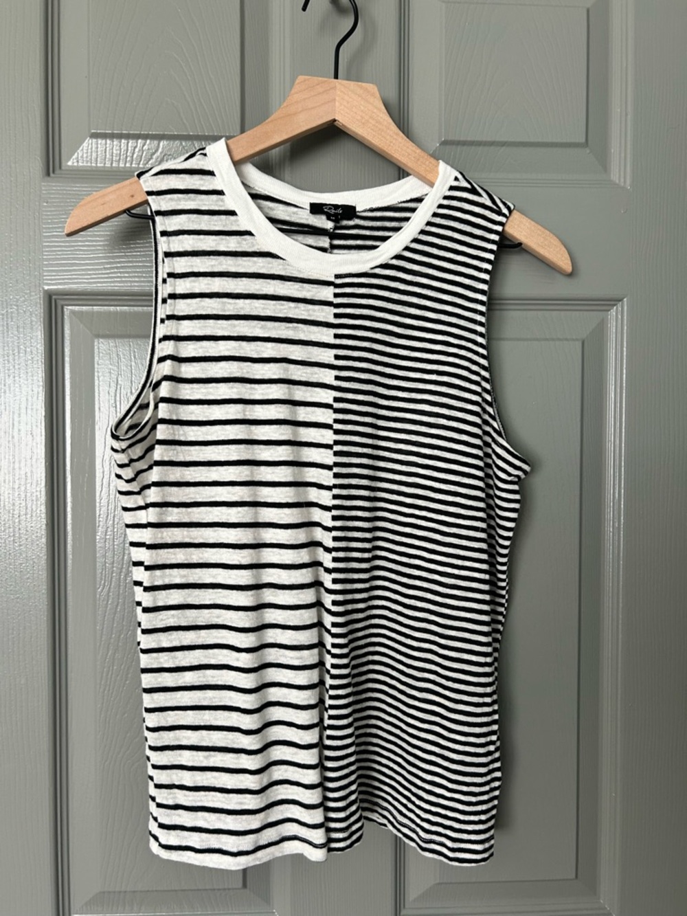 Rails Split-Stripe Sleeveless Tank - Black & White linen blouse